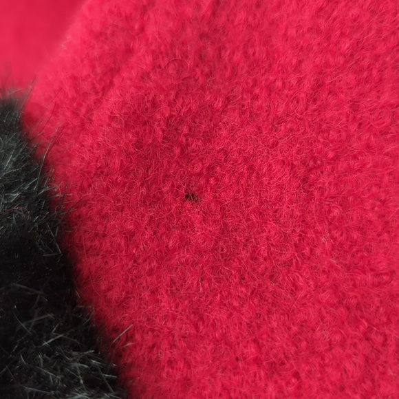 Vintage Lisa International Boiled Wool Jacket Faux Fur Medium Red Zip Up Women's - Picture 8 of 11